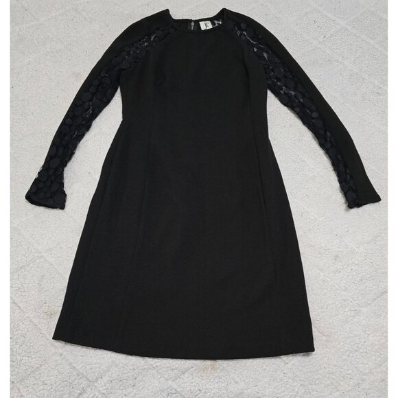 Julia Jordan Womens Black Mini Shift Dress Polka Dot Lace Trim Long Sleeve - Picture 3 of 11